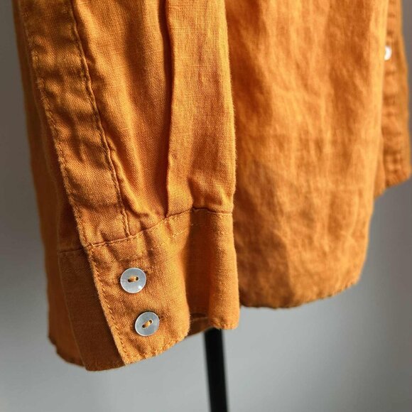 Sigrid Olsen Pumpkin Orange Pure Linen Button-Front Shirt w/ Sleeve Tabs – US M - Picture 10 of 15
